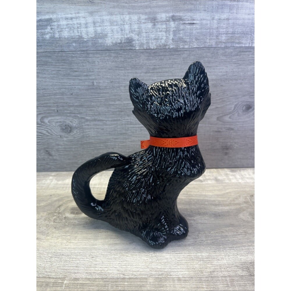 Kitsch Textured Ceramic Black Cat Scary Halloween Green Eyes Vintage - Picture 4 of 6